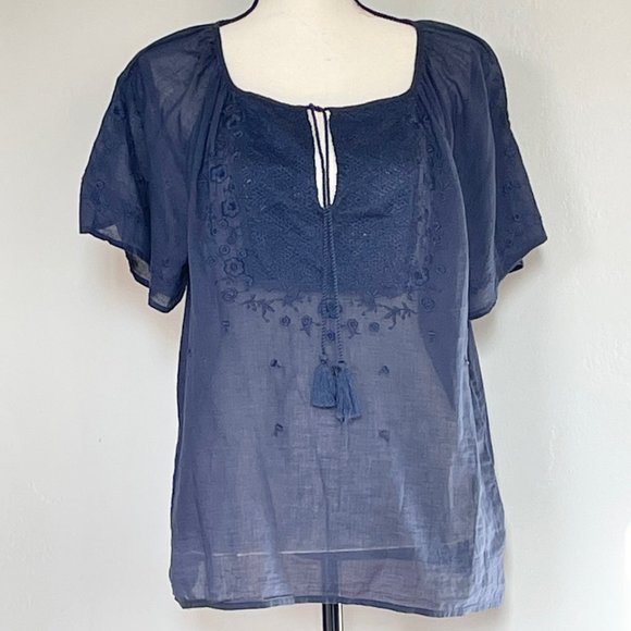 Lucky Brand Tops - Lucky Brand Blue Sheer Peasant Blouse